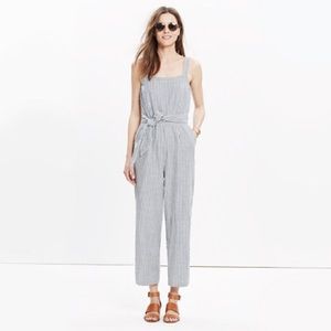 Madewell blue and white striped jumpsuit